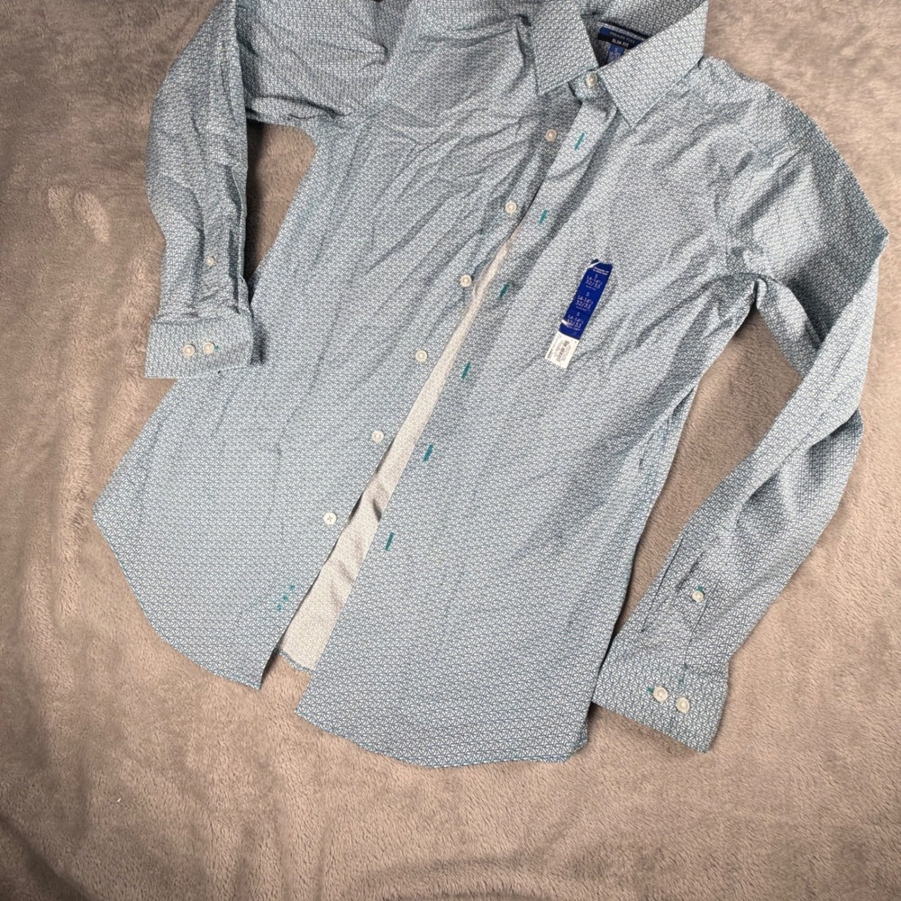 Apt 9 Premier Flex Slim Fit Dress Shirt BlueWhite Geometric Mens S 14-14.5 32/33